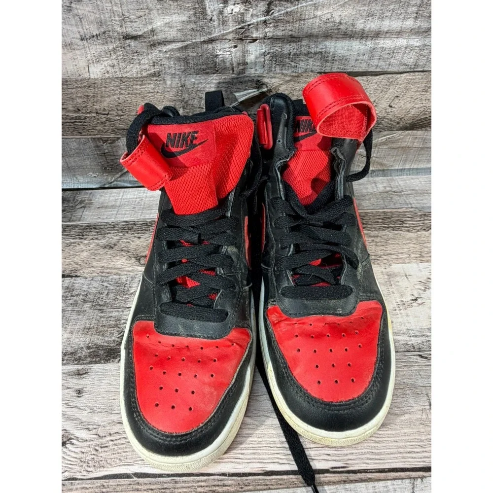 Nike Boys Court Borough Mid 2 GS CD7782-003 Black Red White Sneaker Shoes Sz 6Y